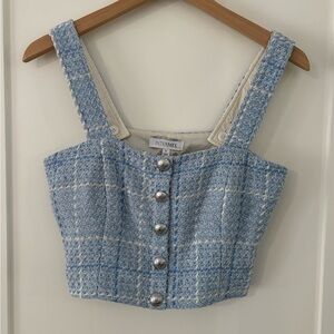 INTERMIX | Blue Tweed Button-Up Crop Top side 6 NWT